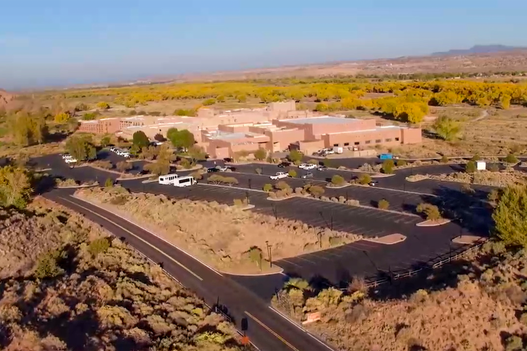 Drone photo looking out over the Hyatt property