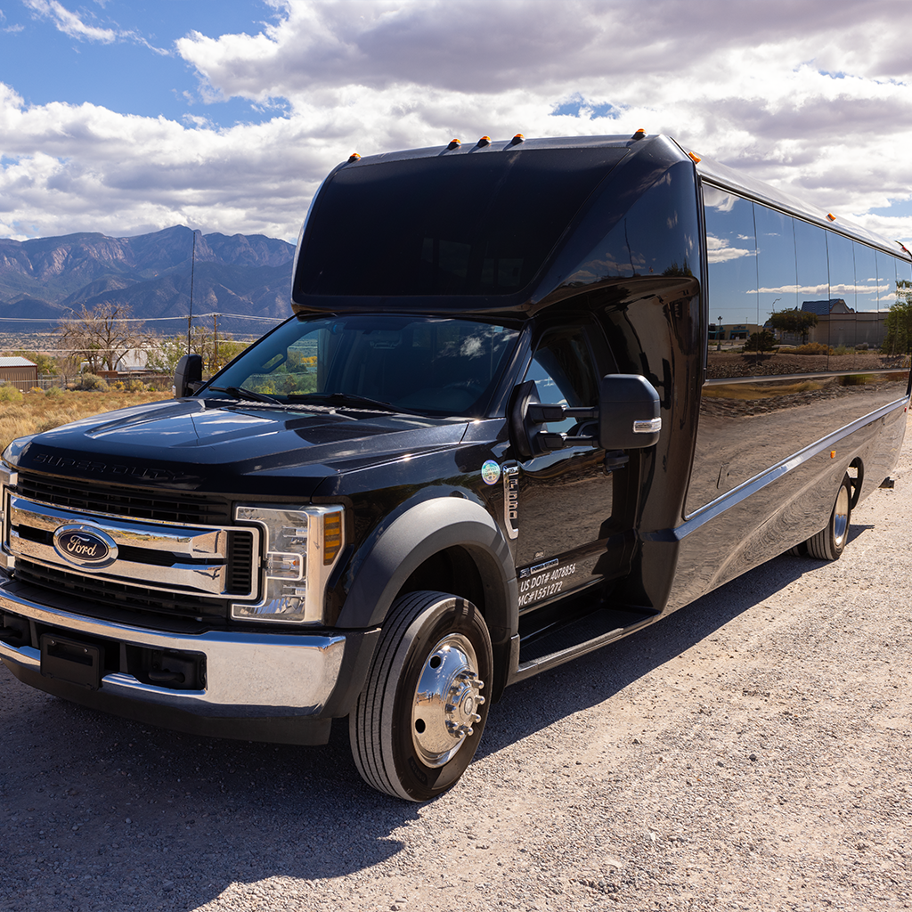 Ford Shuttle with the Sandia Mountains in the background